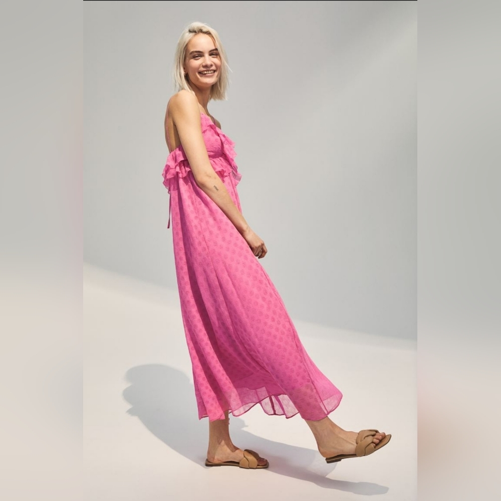 Flounce trimmed creped dress